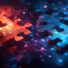 Leuchtende rote und blaue Puzzleteile auf digitaler Oberfläche – Symbol für digitale Vernetzung, Zusammenarbeit und IT-Lösungen.